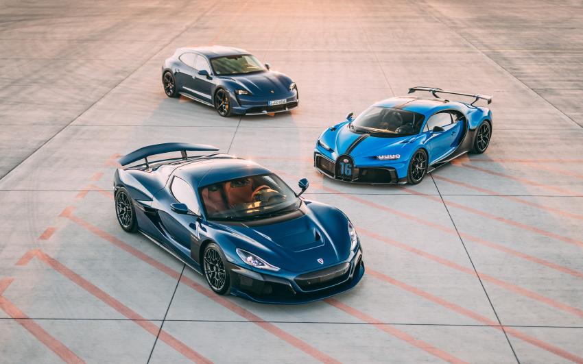 Bugatti-Rimac Rimac Nevera, Bugatti Chiron und Porsche Taycan Cross Turismo